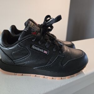 Reebok Kids' Classic Black Leather Sneakers with Gum Sole